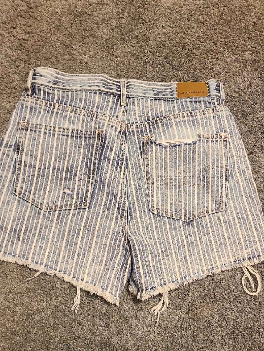 American Eagle Blue and White Striped Distressed Boyfriend Denim Shorts - Picture 6 of 8